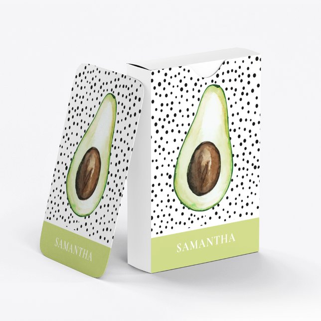 Modern Green Avocado Personalised Name  Playing Cards (Creator Uploaded)