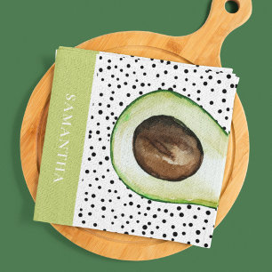 Modern Green Avocado Personalised Name  Tea Towel