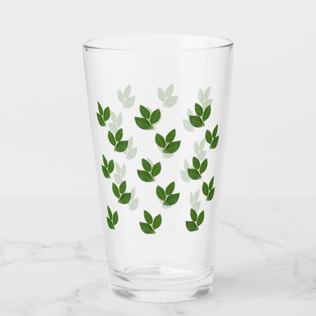 Modern Green Bay Leaves Pattern Glass (Front)