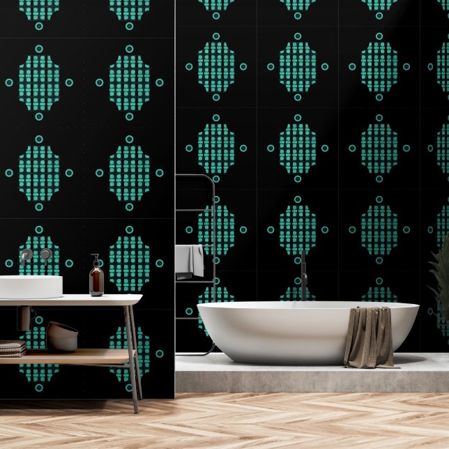 Modern Green Black Abstract Pattern Elegant  Wallpaper (Bathroom)