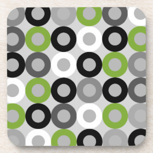 Modern green, black and white dots Cork Coaster