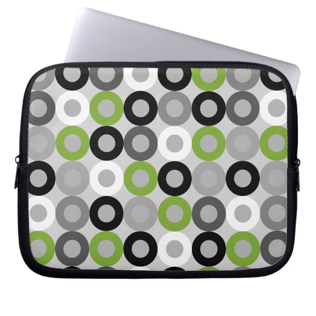 Modern green, black and white dots Laptop Sleeve (Front)