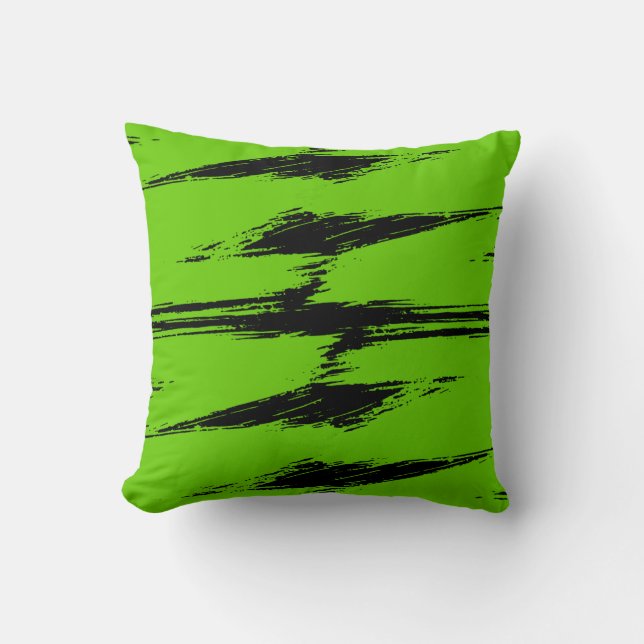 Modern Green Black Brush Stroke Paint Cushion (Front)