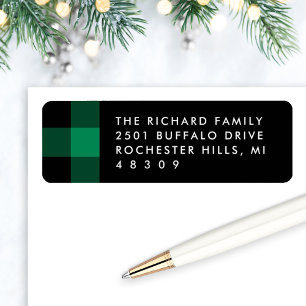 Modern Green Black Buffalo Plaid Return Address Return Address Label