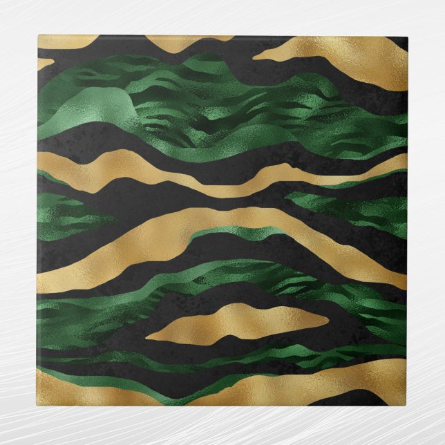 Modern Green Black Gold Animal Print Pattern Ceramic Tile (Creator Uploaded)