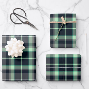 Modern Green Black Plaid Tartan Pattern Wrapping Paper Sheet