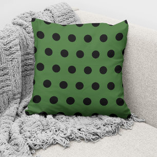 Modern Green Black Polka Dots Pattern Cushion