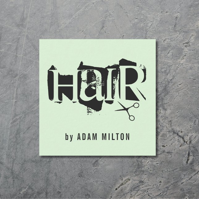 Modern Green Black Scissors Hair Stylist Square Business Card (Creator Uploaded)