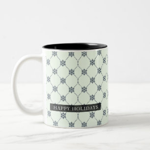 Modern Green Black Snowflakes Happy Holidays Two-Tone Coffee Mug