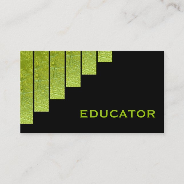 Modern green, black vertical stripes educator business card (Front)