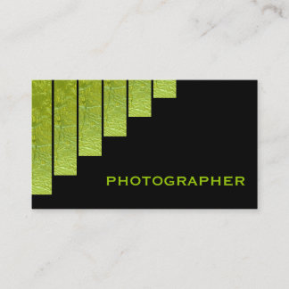 Modern green, black vertical stripes photographer business card