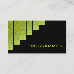 Modern green, black vertical stripes programmer business card