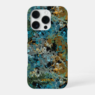 Modern Green Blue Camo Army Masculine Custom Name iPhone 16 Pro Case