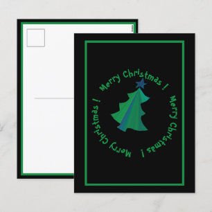 Modern Green Blue Christmas Tree on Black Holiday Postcard