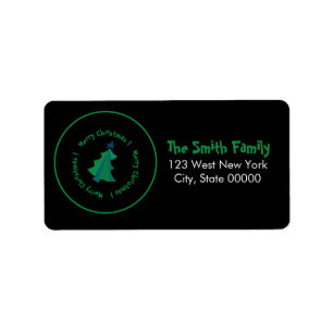 Modern Green Blue Christmas Tree on Black Label