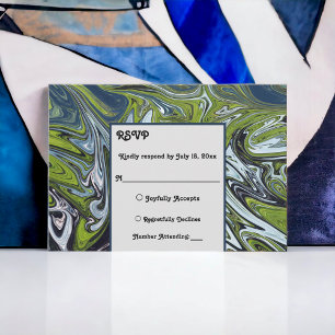 Modern Green Blue Earth Tone Abstract Art Wedding RSVP Card