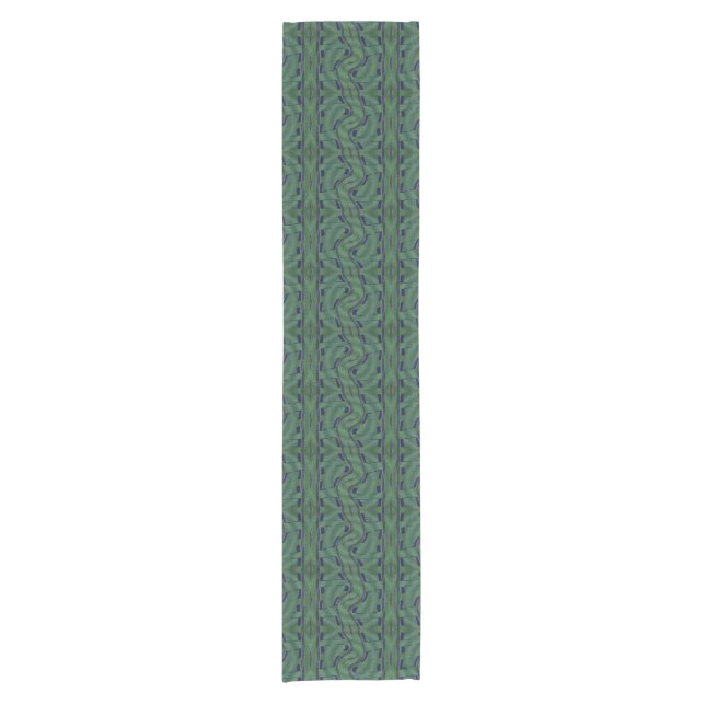 Modern Green Blue Geometric Pattern Short Table Runner (Front)