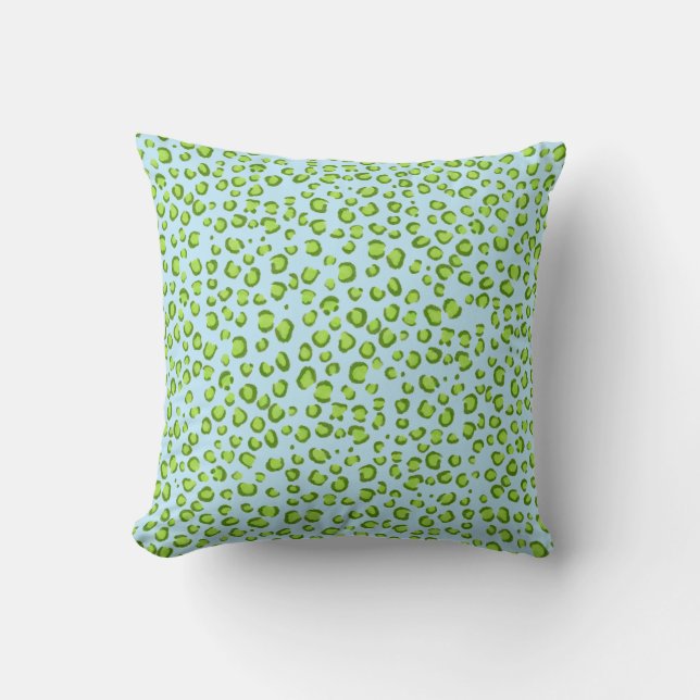 Modern Green Blue Leopard Animal Print Pattern Cushion (Front)