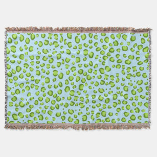 Modern Green Blue Leopard Animal Print Pattern Throw Blanket