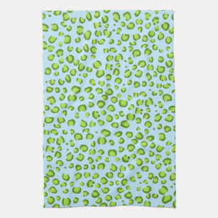Modern Green Blue Leopard Pattern Animal Print Tea Towel