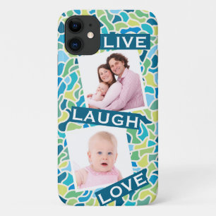 Modern Green Blue Mosaic Custom Photo Quote iPhone 11 Case