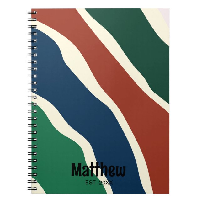 Modern Green &blue Red Striped Monogram Script  Notebook (Front)