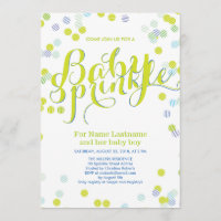 Modern Green Blue White Baby Sprinkle Invitation