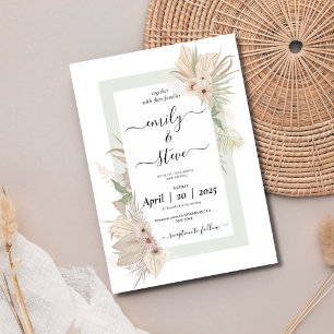 Modern green boho wedding invitation