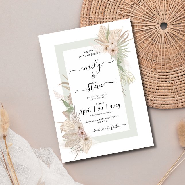 Modern green boho wedding invitation (Creator Uploaded)