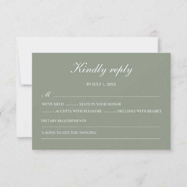 Modern Green Boho Wedding Simple Elegant RSVP (Front)