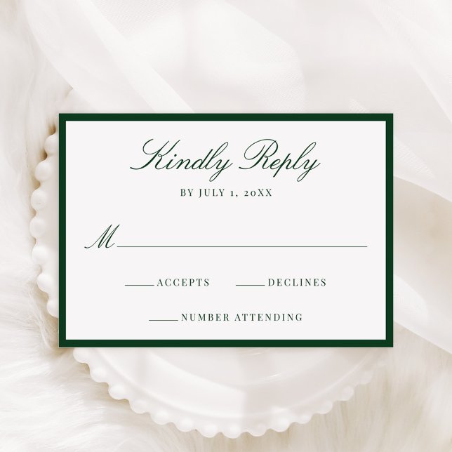 Modern Green Border Wedding RSVP Card (Creator Uploaded)