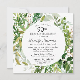 Modern Green Botanical 90th Birthday Invitation
