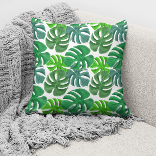 Modern Green Botanical Palm Leaves Cushion