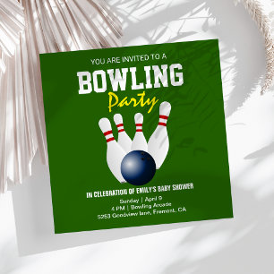 Modern Green Bowling Baby Shower Invitation