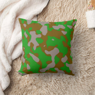 Modern Green Brown Grey Camo Pillow
