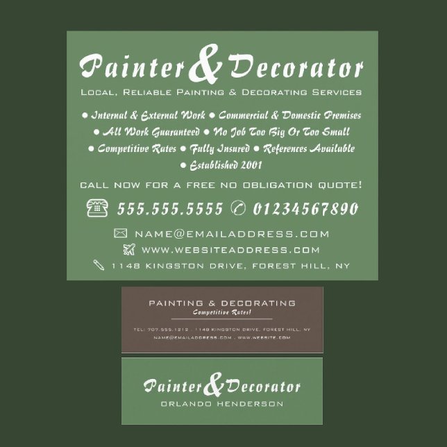 Modern Green & Brown Painter & Decorator Mini Business Card (Creator Uploaded)