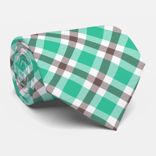 Modern Green Brown Plaid Pattern Tie (Rolled)
