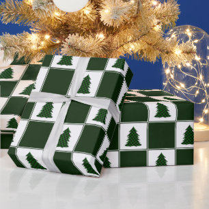 Modern Green Buffalo Plaid Christmas Tree Pattern Wrapping Paper