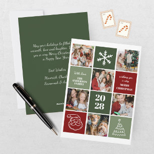 Modern Green Burgundy Six Photo Collage Christmas  Holiday Card