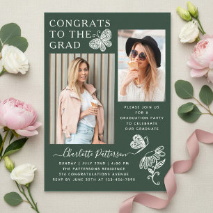 Modern Green Butterfly Photo Graduation Party Acrylic Invitations