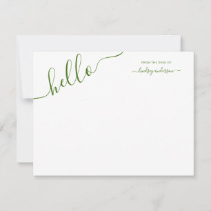 Modern Green Calligraphy Hello Personalise Card