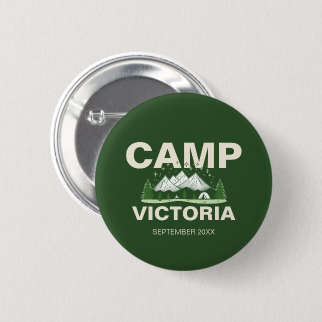 Modern Green Camp Bachelorette Party  6 Cm Round Badge (Front & Back)