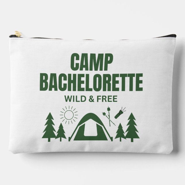 Modern Green Camp Bachelorette Weekend Accessory Pouch (Front)
