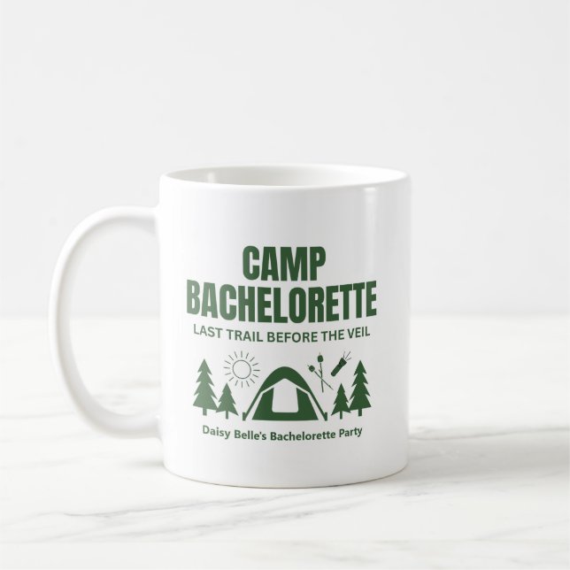 Modern Green Camp Bachelorette Weekend Coffee Mug (Left)