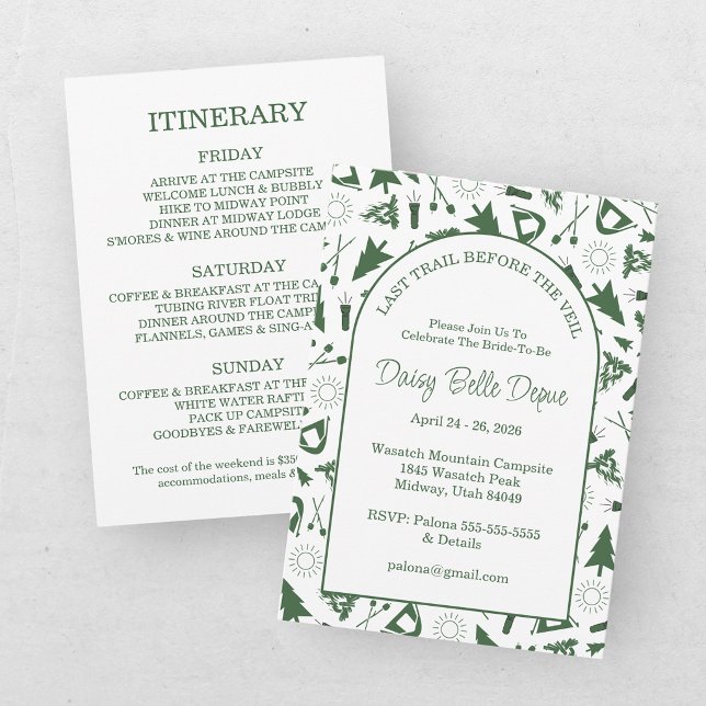 Modern Green Camp Bachelorette Weekend Invitation (Creator Uploaded)