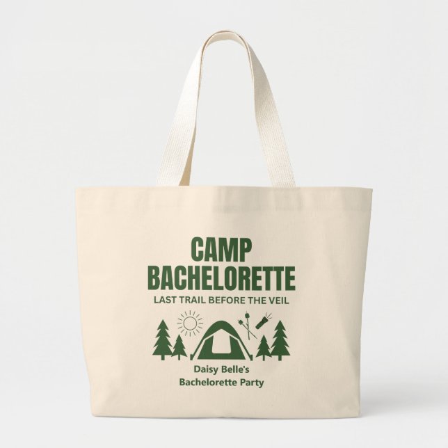 Modern Green Camp Bachelorette Weekend Large Tote Bag (Front)