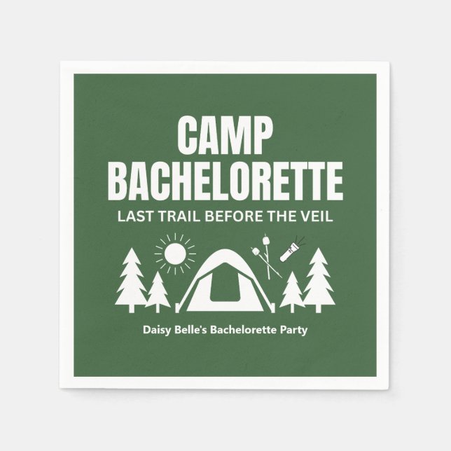 Modern Green Camp Bachelorette Weekend Napkin (Front)