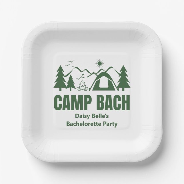 Modern Green Camp Bachelorette Weekend Paper Plate (Front)