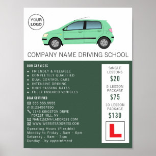 Modern Green Car, Driving School, Instructor Poster
