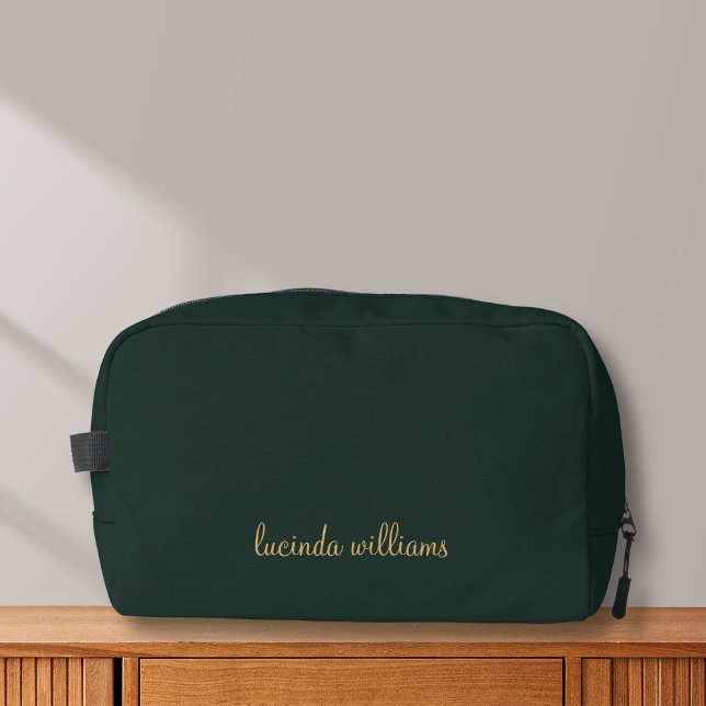 Modern Green Charcoal Gold Script Name Dopp Kit (Creator Uploaded)